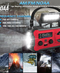 Emergency Radio With NOAA Weather Radio And AM FM Bands 10000mAh Power Bank USB Solar And Hand Crank Charging Builtin LED