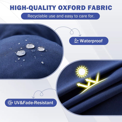 Waterproof and UV fade-resistant Oxford fabric for Rocking Chair Cushions Set Navy Blue Tufted Waterproof Fade Resistant Indoor Outdoor Cushions With Ties Includes 17x17 Inch Seat Cushion And 21x17 Inch Back Cushion.