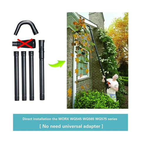 Universal Gutter Cleaning Kit For Leaf Blowers With 11 Ft Reach No Ladder Needed Tool Free Setup; person using kit on house gutter.