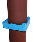 Fast Snap Column Enclosure Framing System Fits 3 To 4 Inch Round Pillars, blue bracket on brown round pillar.