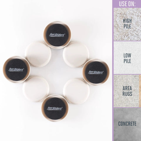 Round Two And Half Inch Reusable Furniture Sliders For Carpet Eight Pack Beige displayed in a circular arrangement