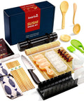 28 In 1 Sushi Making Kit With Roller And Bamboo Mats Bazooka Nigiri Gunkan Molds Musubi Maker Rice Ball Mold And More Easy Home Sushi Set For Beginners Ready To Roll Like A Pro displayed with accessories