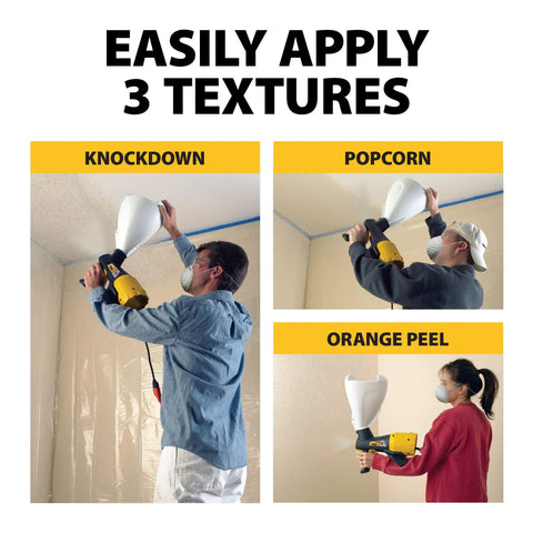 Pro Grade Electric Texture Sprayer Featuring Three Ready To Roll Swappable Nozzles For Acoustical Popcorn Knockdown Orange Peel Coatings On Ceilings Walls Fast Lock N Go Setup Makes Weekend Renovations A Breeze in use on ceilings.