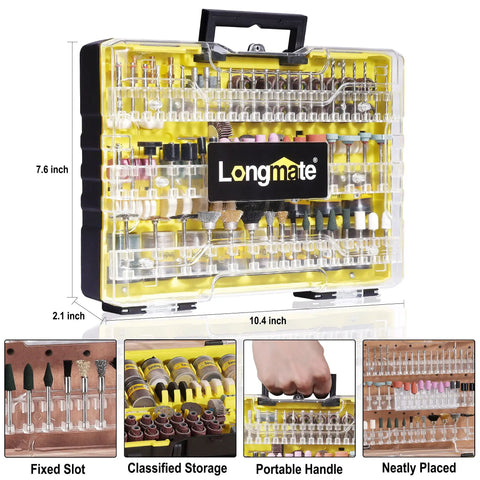 544 Piece Rotary Tool Accessories Kit DIY Friendly All In One Set With One Eighth Inch Shank Attachments in a yellow storage case