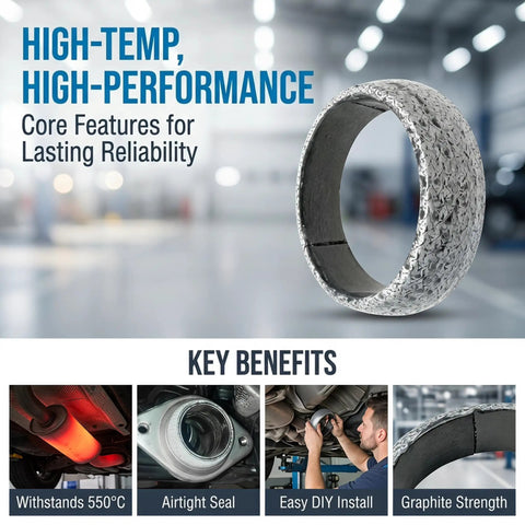 Premium Graphite Donut Exhaust Manifold Gasket Set For 54 mm Pipe showcasing high-performance material for reliable seal.