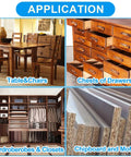 Top Shelf Wooden Dowel Pins Featuring Fluted Hardwood Rods For Furniture Repairs And Craft Builds Supplies Ninety Pieces In Quarter Fifth And Sixteenth Inch Set shown in applications for tables, drawers, wardrobes, and chipboard.