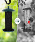Comparison of Outdoor Finch Bird Feeder With 2.5 Pound Capacity Squirrel Proof Metal Mesh Tube Hanging Feeder and plastic feeder.