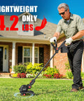 Man using Cordless 12 Inch 3 In 1 String Trimmer Weed Eater Tool Only Red Workhorse With 8500 RPM in garden