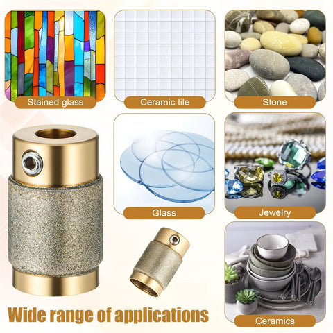 Displayed: Two Pack Three Quarter Inch Diamond Grinder Bit Heads With Brass Core For Stained Glass Grinding And Glass Processing