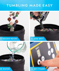 Rock Tumbler Kit With Extra Large 3 Lb Barrel, 3 Speed Motor, 9 Day Timer, Includes Rocks And Polishing Grit setup guide.