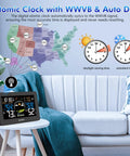 All In One Weather Station With Wireless Indoor Outdoor Sensor 7.5 Inch HD VA Display Digital Thermometer Accurate Temperature And Humidity Readings Weather Forecast Atomic Clock Remote Sensor Easy Home Weather Monitoring displayed on a table.