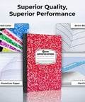 100 Pack Wide Ruled Composition Notebooks With Hard Covers, 200 Pages Each, assorted marble colors, durable sewn binding