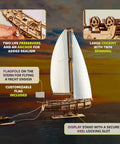 Ocean Beauty Yacht 3D Wooden Puzzle For Adults A Totally Relaxing DIY Mechanical Model Kit With Paper Sails A Brain Teaser Building Set For Home Office Decor And Shelf Display, wooden sailboat on stand
