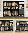 Spacious 97 Inch Closet System With Integrated Mirror And Four Deep Drawers Heavy Duty Wood Wardrobe Rack view showing multiple configurations.