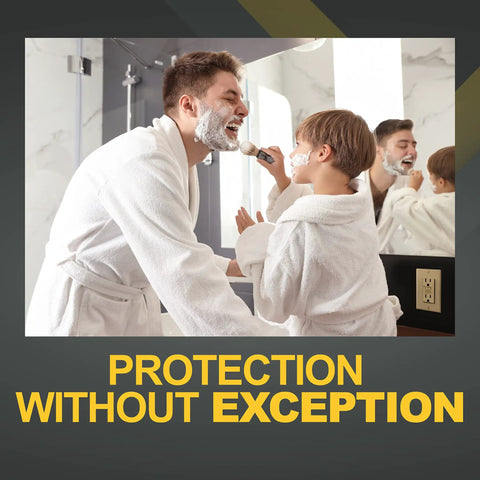 Father and son in bathroom with 15A GFCI Outlet With LED Indicator And Self Test, Kid Safe Tamper Resistant GFI Duplex Receptacles ETL Listed Includes Wall Plate Ground Fault Protection 10 Pack Ivory