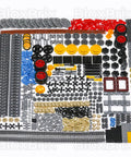844 Piece Technic Parts Kit With Pins Gears Axles And Differential Engine For MOC Building And Custom Bricks laid out on white surface