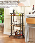 Slick Industrial 3 Tier Bar Cart With Smooth Rolling Wheels Antiqued Wood And Steel Liquor Cabinet For Home Bar Setup, 32H x 16W x 13D.
