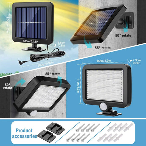Solid As A Rock 56 Led Solar Outdoor Light With Motion Sensor And Ip65 Rain Guard Packaged With A Distant Power Panel And Extra Long Cable For No Sweat Backyard Install That Burns Bright All Night Long