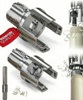 Two Pack PVC Pipe Threader Kit 1/2 and 3/4 Inch With Built In Internal And External Threading Rust Resistant Cutter in use on pipes