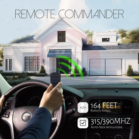 Person using 2-Pack G3T R Remote Replacement for Genie Garage Door Opener With Auto Seek and Rolling Code from car