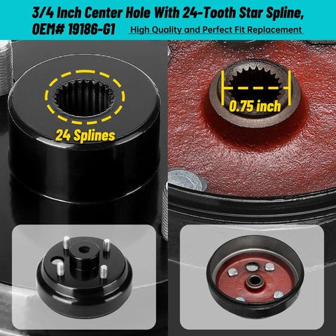 Close-up of Rear Brake Hub Drum Repair Kit With Shoes And Springs For EZGO TXT PDS Electric Golf Carts 1997 Up, showing 24-tooth star spline.