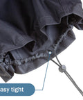 Drawstring closure of Waterproof Trimmer Engine Cover Heavy Duty 600D Weatherproof Lawn Equipment Shield, black fabric detail