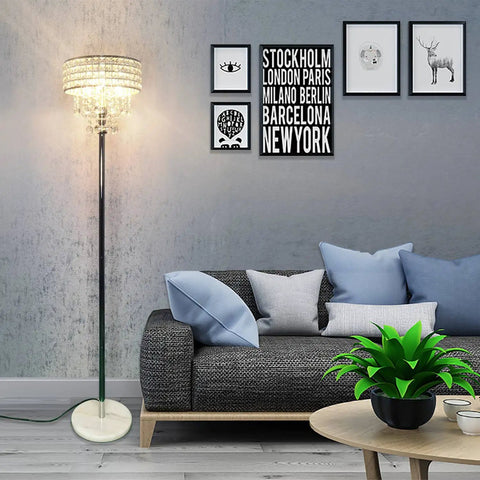 Modern Black Floor Lamp With K9 Clear Glass Crystals, Three Light Crystal Glass Standing Lamp For Living Room And Bedroom
