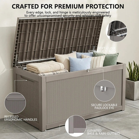Mega Roomy Waterproof Outdoor Deck Box For Backyard Patio 320 Gallon Massive Weatherproof Garden Stash Holds Couch Cushions And Lawn Tools With Zero Hassle Smooth Space Saving Upgrade