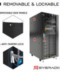 Heavy Duty 37U Server Rack Cabinet 39 Inch Deep Floor Standing Network Enclosure With Silent Blast Fans, showing removable side panels and anti-tamper lock.