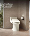 Heated Bidet Toilet Seat With Wireless Remote, Biscuit Color, Easy install over standard toilet, minimalist bathroom design.