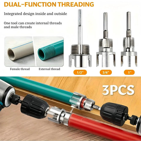 Tepvoker Pvc Pipe Threader Kit With Internal And External Threading Dies For 1/2 Inch 3/4 And 1 Inch Npt plumbing tools on drill.