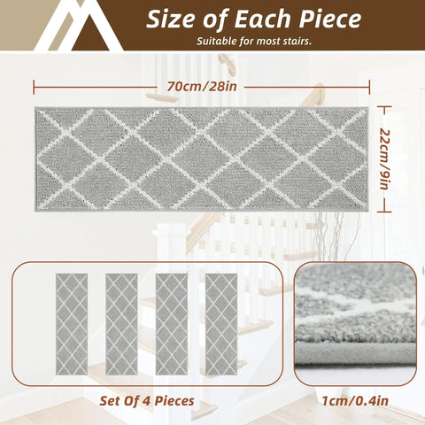 Non Slip Stair Treads For Wooden Steps 9 By 28 Inches Peel And Stick Indoor Runner For Kids Elders And Dogs Grey 4 Pack