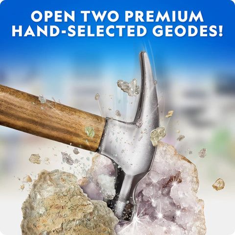 Rock Collection Kit For Kids With 300 Plus Real Gemstones Crystals And Minerals Includes Two Geodes To Crack Open hammering geode