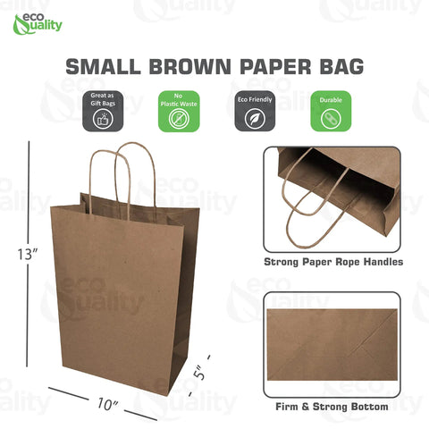 Brown Kraft Paper Bags With Handles 10x5x13 Inches 500 Pack Durable Reusable Eco Friendly Shopping Gift Bags For Party
