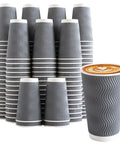 16 Oz Insulated Ripple Wall Disposable Coffee Cups No Lids 90 Pack Gray Corrugated To Go Cups For Hot Chocolate Tea