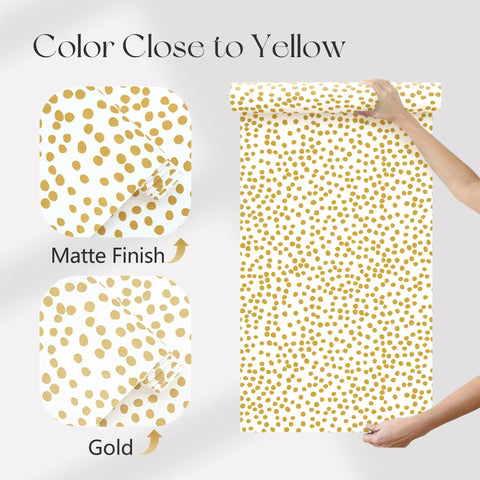 Yellow Polka Dot Peel And Stick Wallpaper For Walls Dope Home Decor 17.7 By 393.7 Inches Vinyl Self Adhesive Contact Paper Removable Decor For Bathroom Bright Yellow And White Dot Pattern Easy Install Durable Washable Surface displayed on roll with matte and gold options