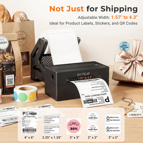 Bluetooth Thermal Shipping Label Printer 4x6 Inch, 203 DPI, Inkless For Small Business, Works With iPhone Android Windows Mac Chromebook Via USB, Print Fast And Easy, Save Every First Label displayed with labels