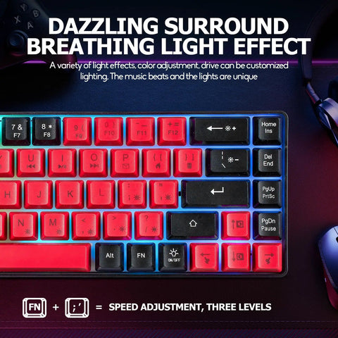 Solid Compact 68 Key Wired Keyboard With Butter Smooth Tactile Keys Dope Rainbow Rgb Backlights illuminated with colorful effects