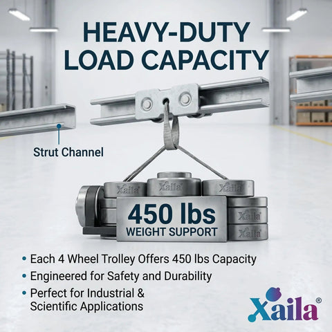Beefy 4 Wheel Trolley Assembly for Unistrut 1-5/8 Channel Replacement Galvanized Steel Cart supporting 450 lbs