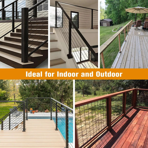 Installed 80 Pack Black T316 Stainless Steel Left And Right Handed Lag Screws For One Eighth Inch Cable Railing Deck And Stair Wood Post Hardware Kit