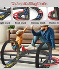 Dope 32Ft Electric Powered Slot Car Race Track Set With Four High Speed Cars And Dual Hand Controllers in home setting with tracks