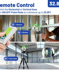 Using Self Leveling 360 Green Laser Level Kit with 50 Inch Tripod in construction, showing laser lines and remote control.