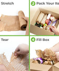Eco Friendly Honeycomb Packing Paper For Shipping And Moving Cushions Delicate Items In A Handy Dispenser Box shown in use