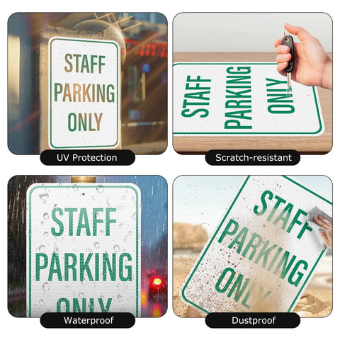 Two Pack Built Tough Reflective Parking Signs For Office Staff And Employees 18 By 12 Inch Aluminum in various conditions.