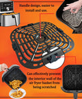 No Mess Game Changer Air Fryer Crisp Plate And Grill Rack Built For Instant Pot Vortex Plus 5 8 Qt And 6 Qt XL Models seen from above, showcasing its handle design.