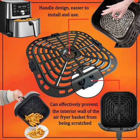 No Mess Game Changer Air Fryer Crisp Plate And Grill Rack Built For Instant Pot Vortex Plus 5 8 Qt And 6 Qt XL Models seen from above, showcasing its handle design.