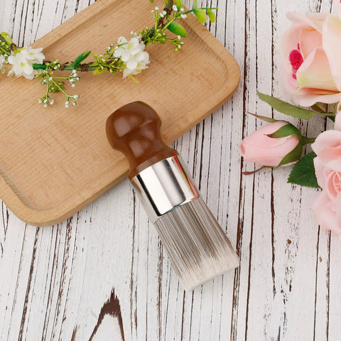 Salve Brush For Leather And Wood Furniture With Comfortable Handle Durable Wax Brushing Tool For Leather Care displayed on table