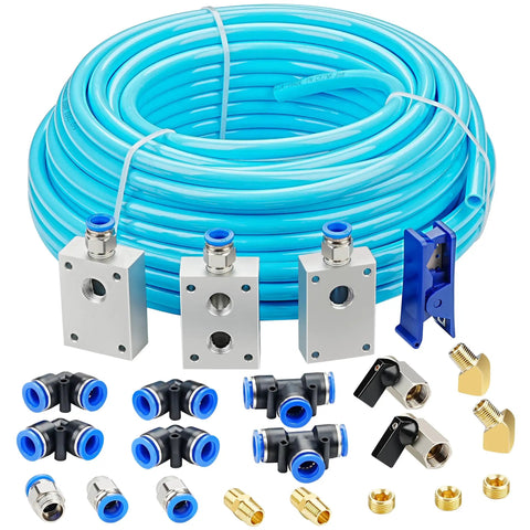 Half Inch OD Compressed Air Piping System And Shop Air Line Kit With 100 Feet TPEE Tubing And Three Eighths Inch ID, 27-Piece Push To Connect Kit, Pro Grade No Fuss Home Garage Air Piping Setup That Is Easy To Install