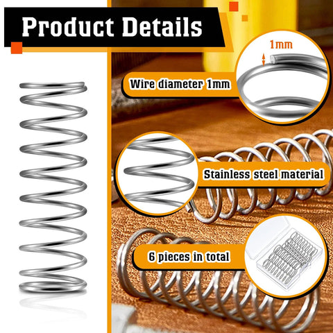 Six SP 9706 stainless steel extension springs, 1/2 in x 1-1/2 in, 1 mm wire diameter, front view