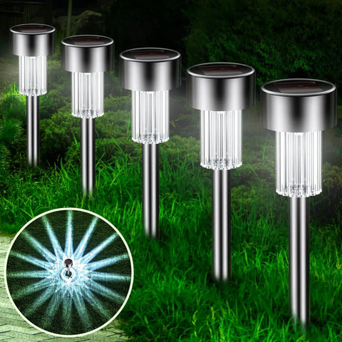 12 Pack Solar Garden Lights Waterproof Path Lights Stainless Steel LED Outdoor Lighting illuminating grass path